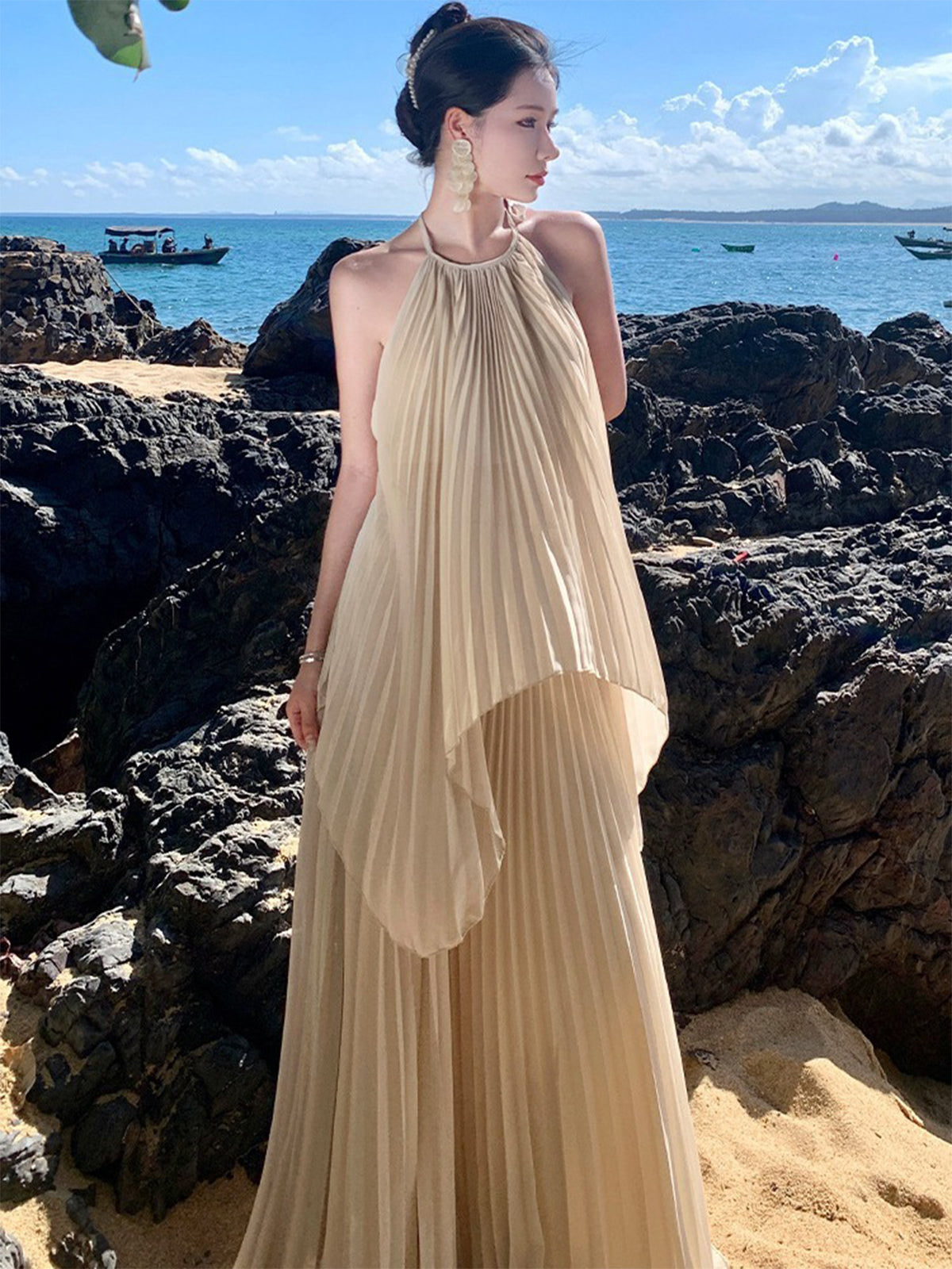 Elegant Seaside Backless Long Maxi Dress Large Elegant Seaside Backless Long Maxi Dress Large