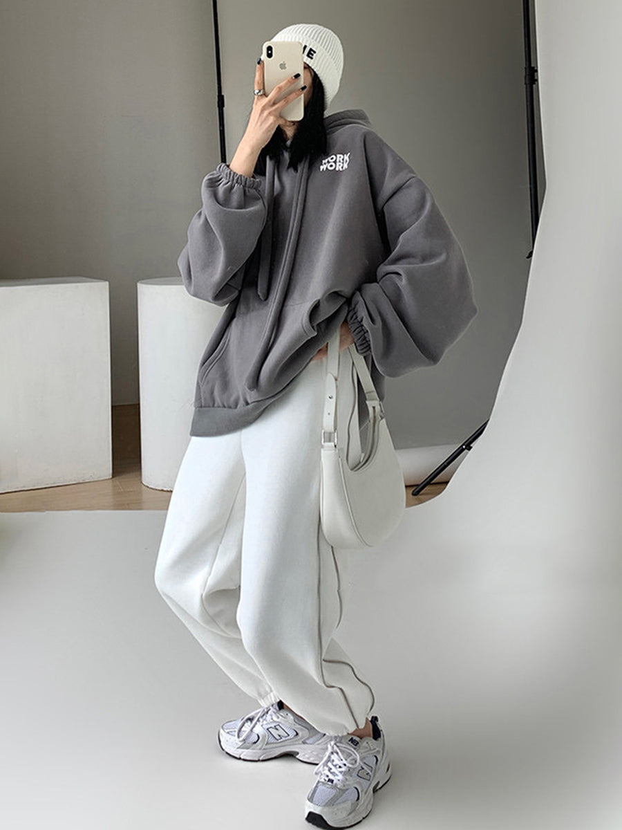 Thickened Hoodie with Letter Logo - Grey | Slowliving Lifestyle
