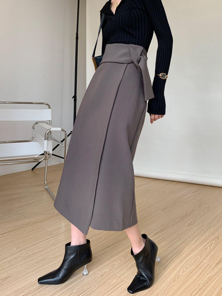Asymmetric Wrap Midi Skirt - Olive Grey - Slowliving Lifestyle