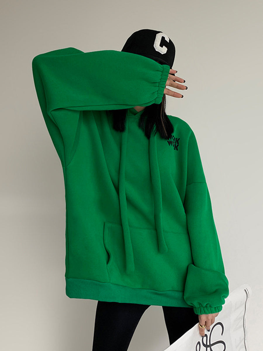 Thickened Hoodie with Letter Logo Green Slowliving Lifestyle