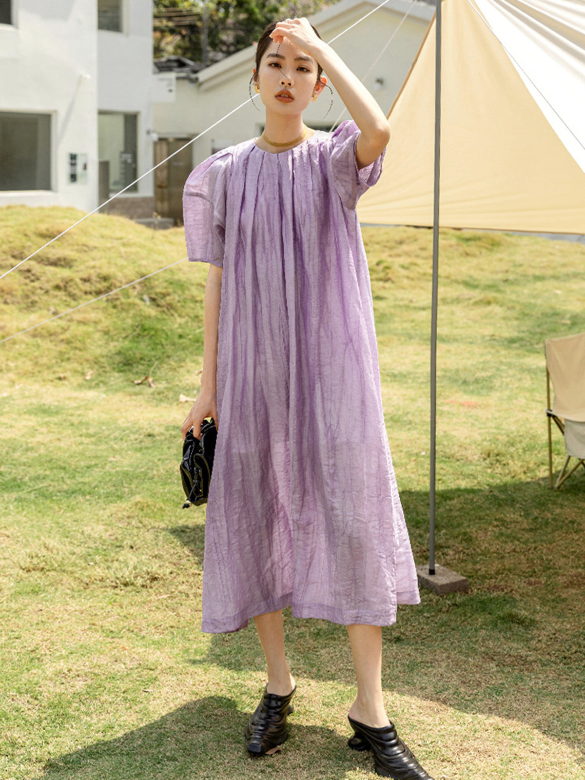 Classic Linen Dress Free Size / Purple Classic Linen Dress Free Size / Purple
