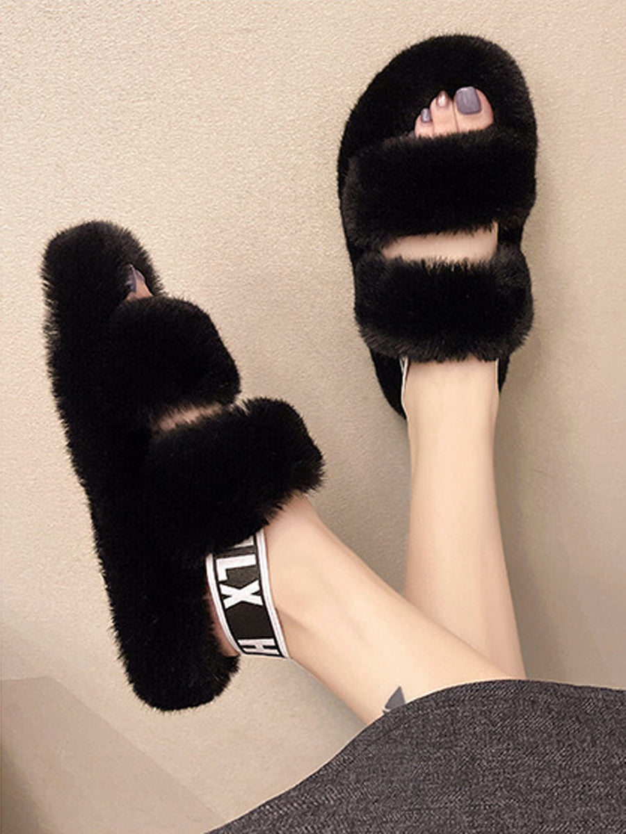 Double strap 2024 fur slippers