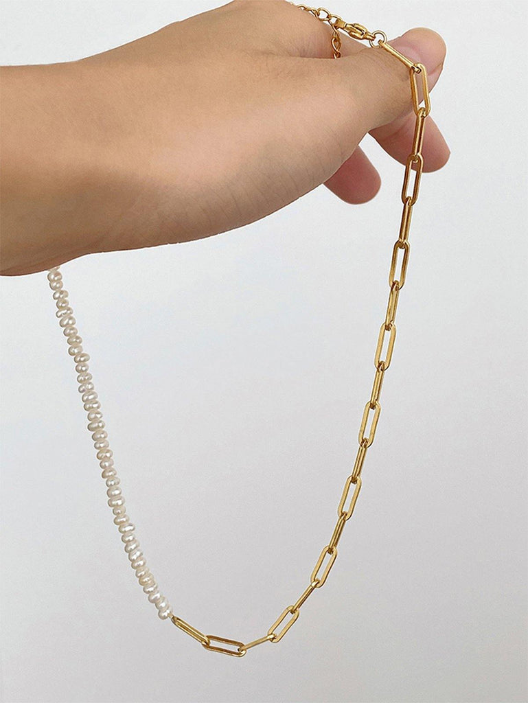 Necklace Half Gold Links Half Pearls - Slowliving Lifestyle