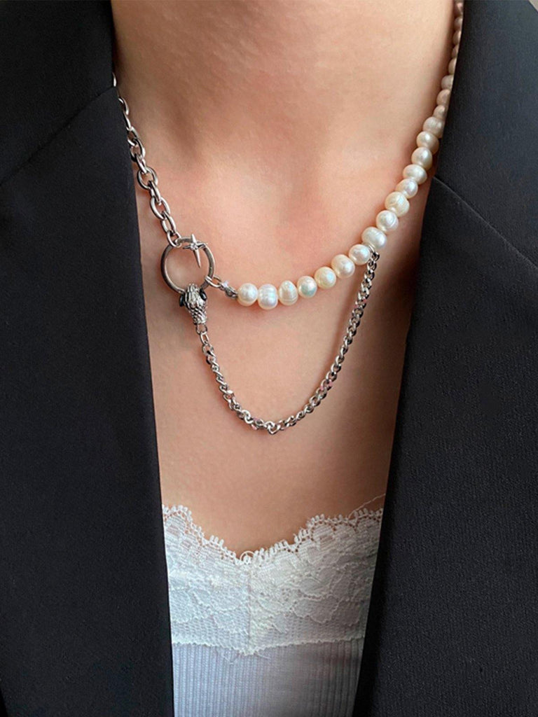 Pearl and Alloy Chain Link Necklace - Slowliving Lifestyle
