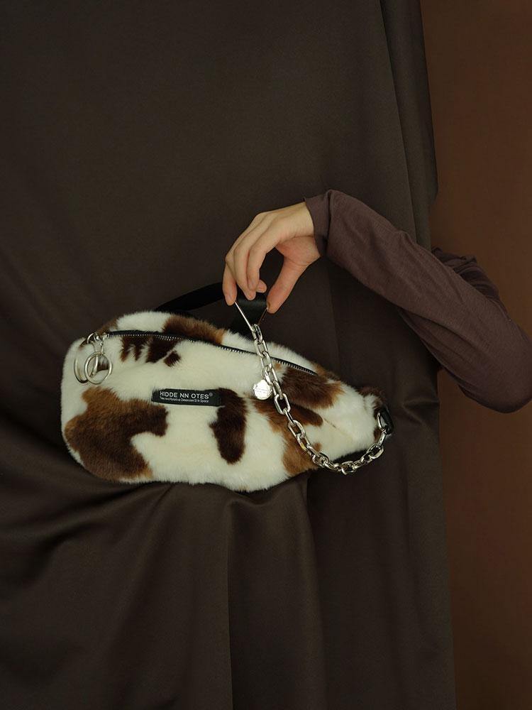 HIDDENNOTES Cow Print Faux Fur Crossbody Bag - Slowliving Lifestyle