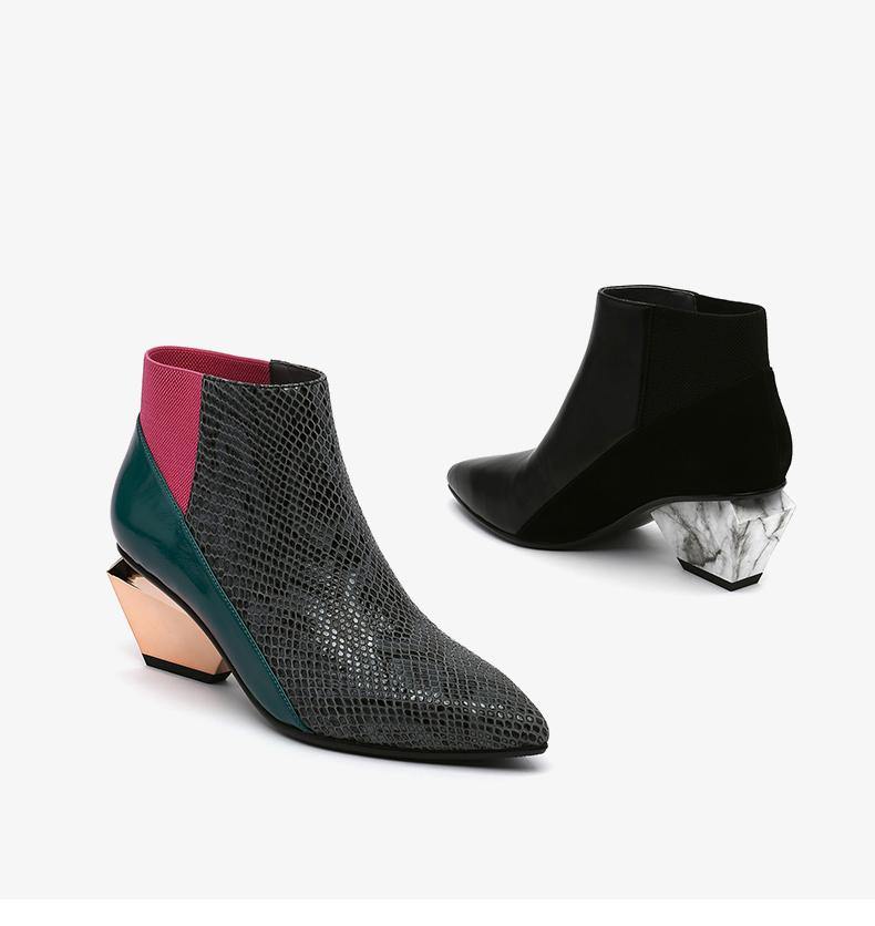 Mid Heel Pointed Toe Color Block Ankle Boots - Slowliving Lifestyle