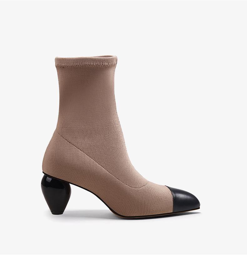 Mid Heel Pointed Toe Ankle Knit Sock Boots - Slowliving Lifestyle