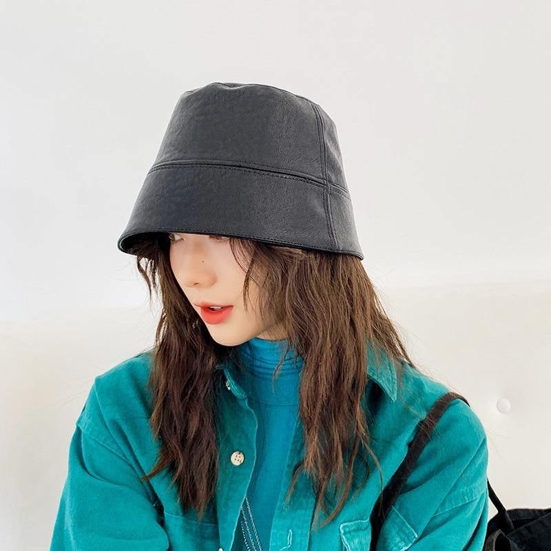 PU Leather Bucket Hat Unisex Winter Foldable Fishing Hunting Cap