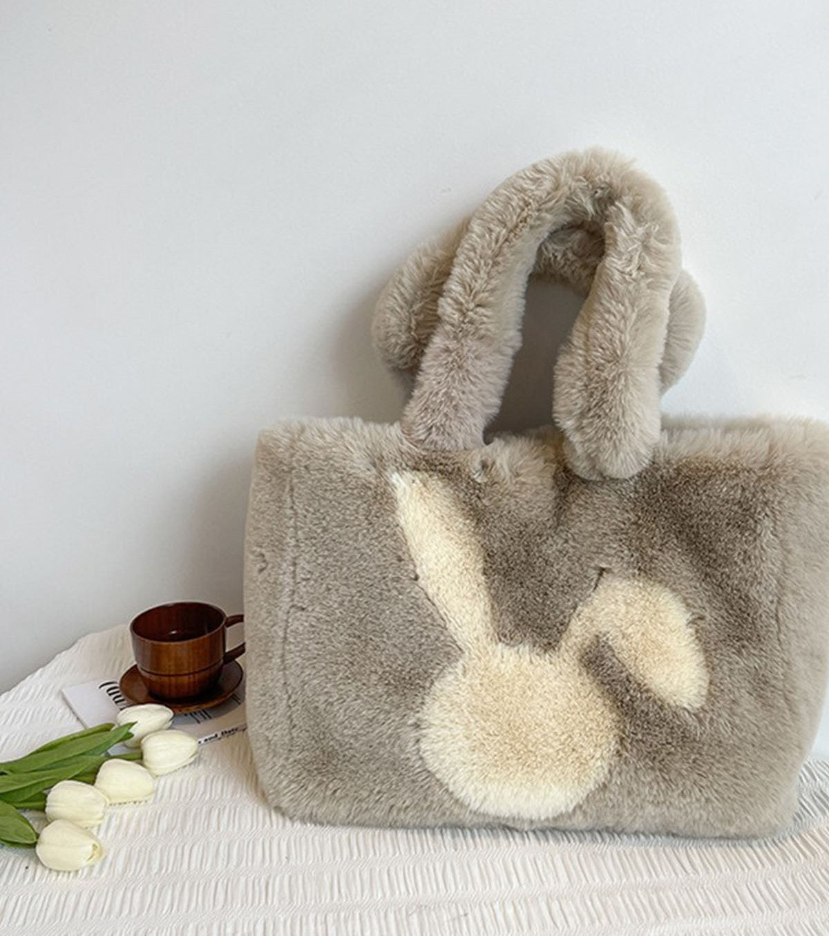 Winter Large Capacity Fluffy Tote Bag Rabbit Print Plush