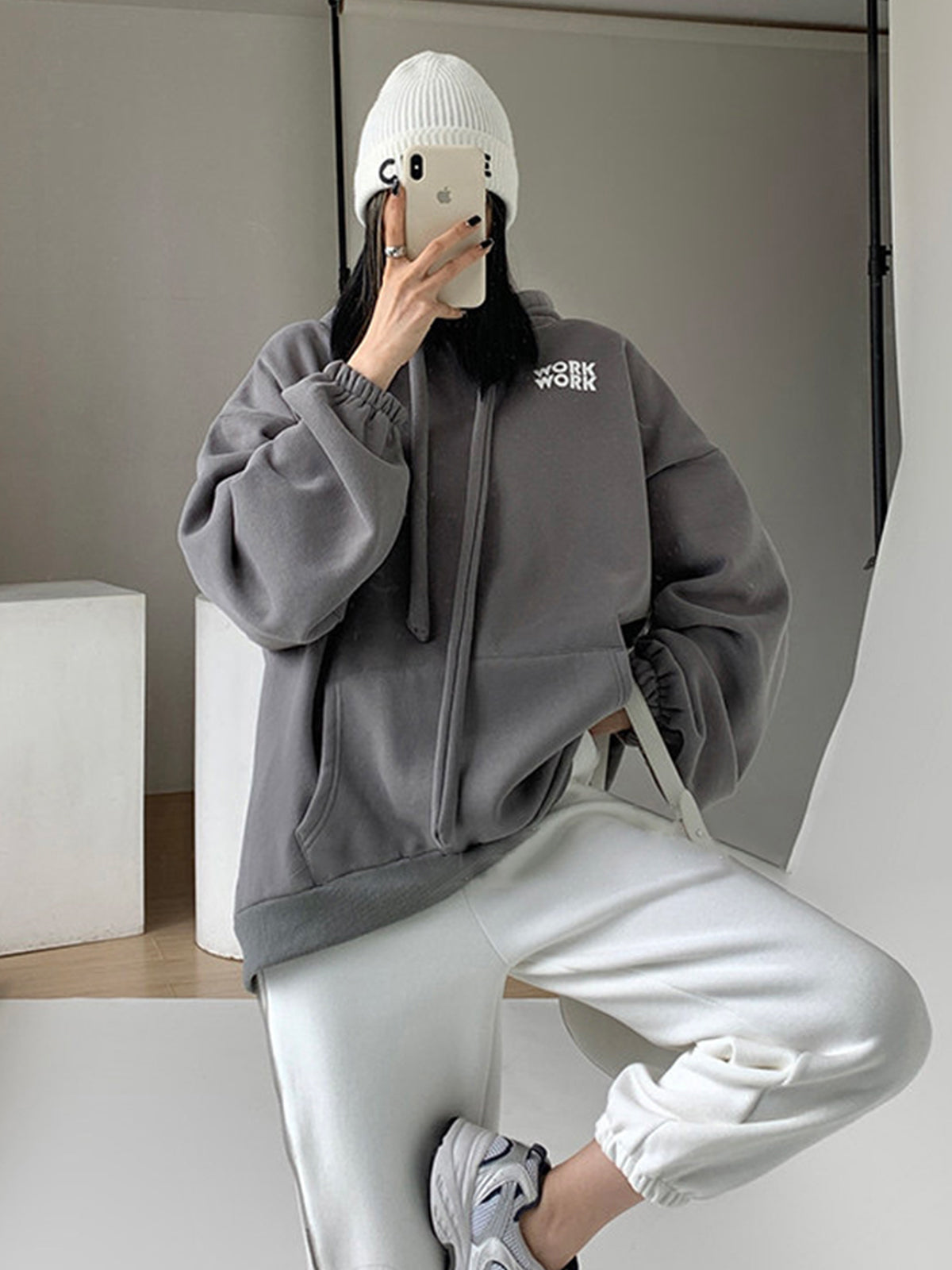 Thickened Hoodie with Letter Logo - Grey | Slowliving Lifestyle
