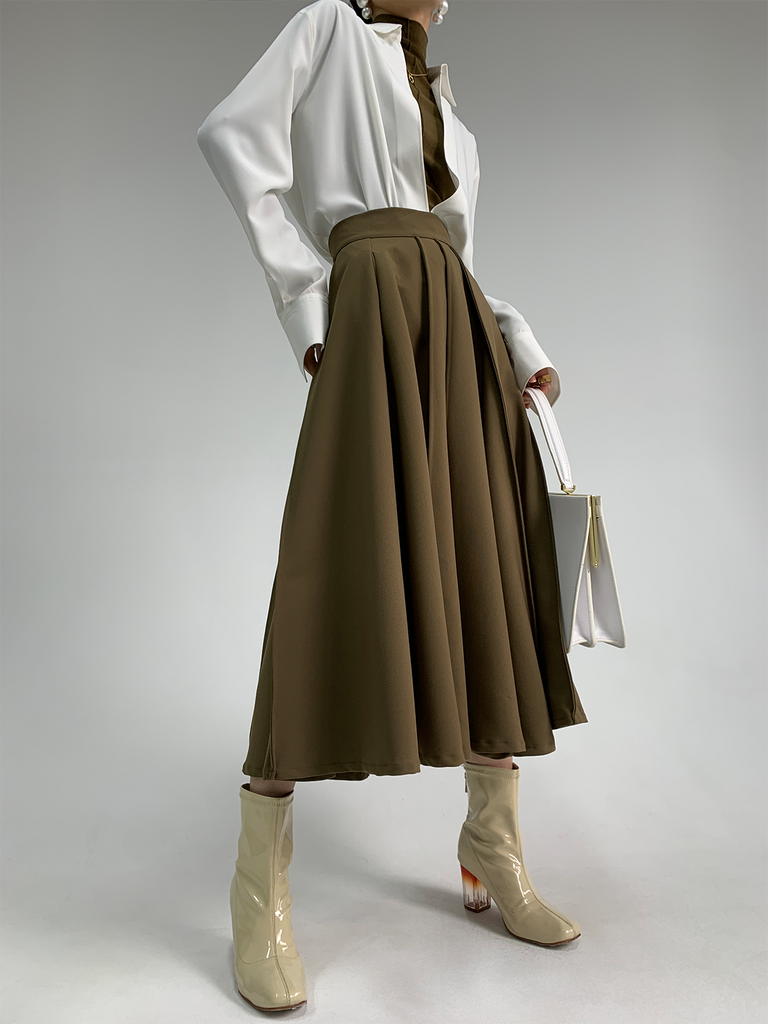 High-waist Umbrella Skirt - Khaki - Slowliving Lifestyle