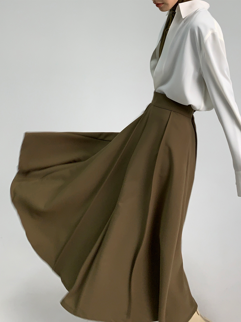 High-waist Umbrella Skirt - Khaki - Slowliving Lifestyle