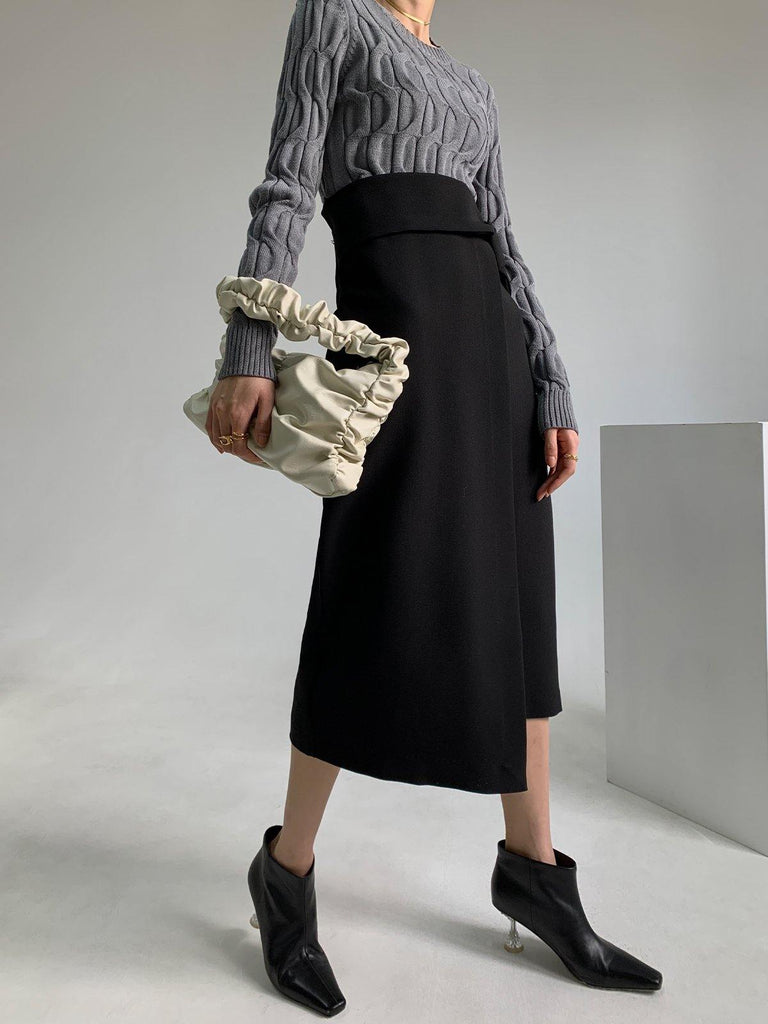 Asymmetric Wrap Midi Skirt - Black - Slowliving Lifestyle