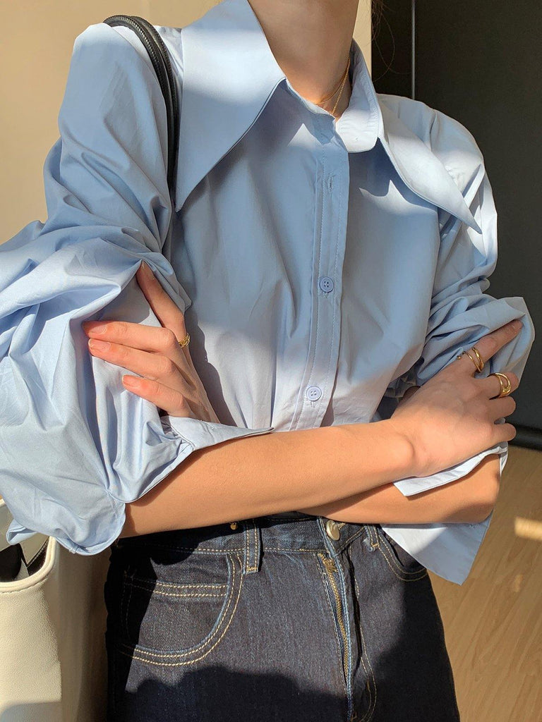 Puff Sleeve Shirt - Blue - Slowliving Lifestyle