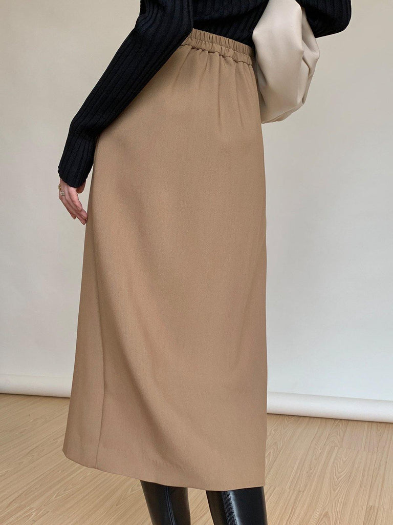 Asymmetric Wrap Midi Skirt - Khaki - Slowliving Lifestyle