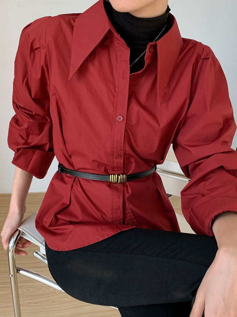 Puff Sleeve Shirt - Red - Slowliving Lifestyle