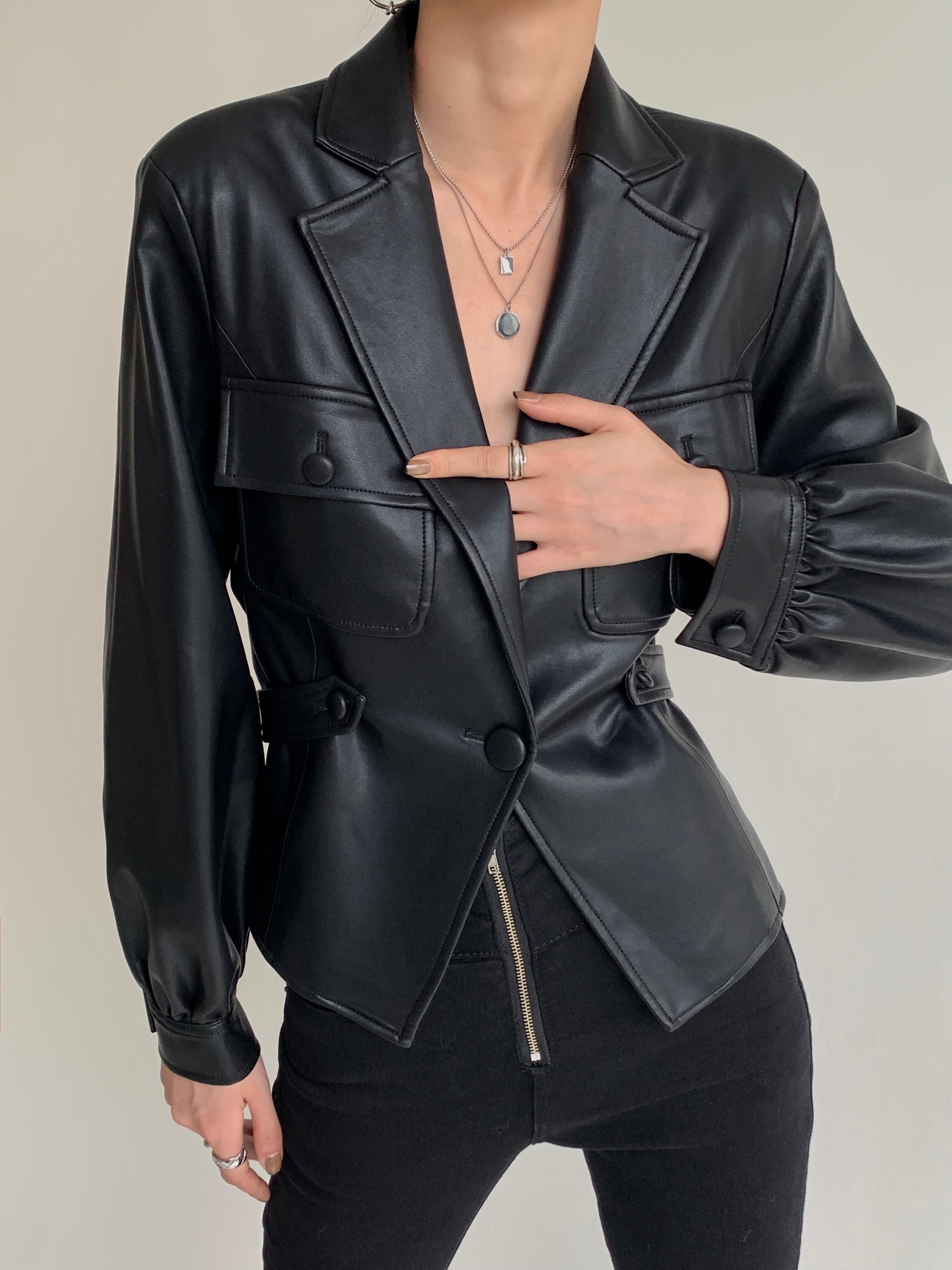 Cropped Vegan Leather Jacket-Black | Slowliving Lifestyle