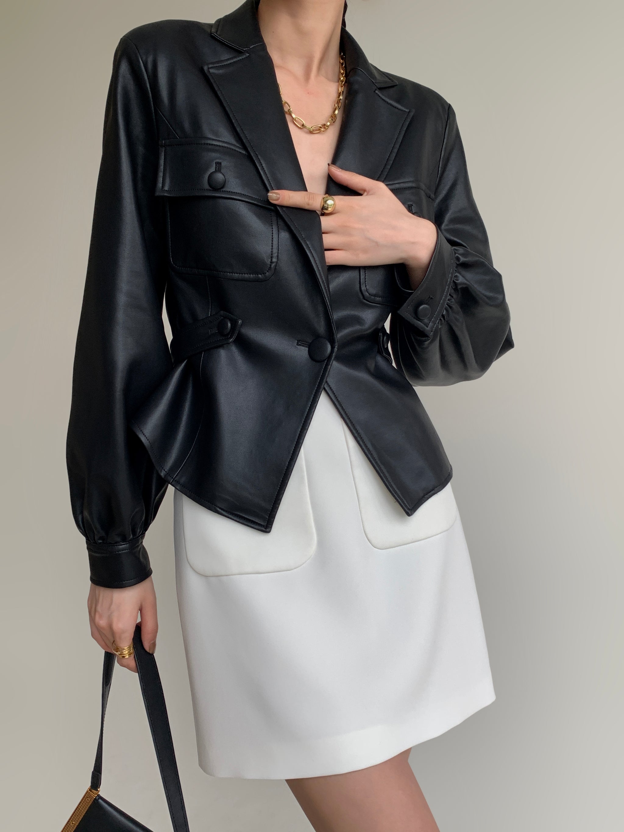 Cropped Vegan Leather Jacket-Black | Slowliving Lifestyle