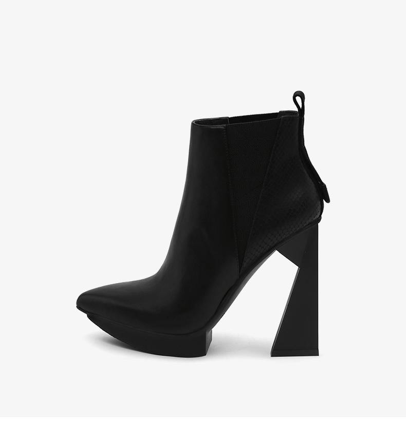 High Heel Pointed Toe Leather Ankle Boots - Slowliving Lifestyle