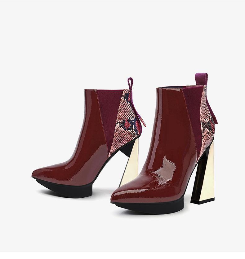 High Heel Pointed Toe Leather Ankle Boots - Slowliving Lifestyle