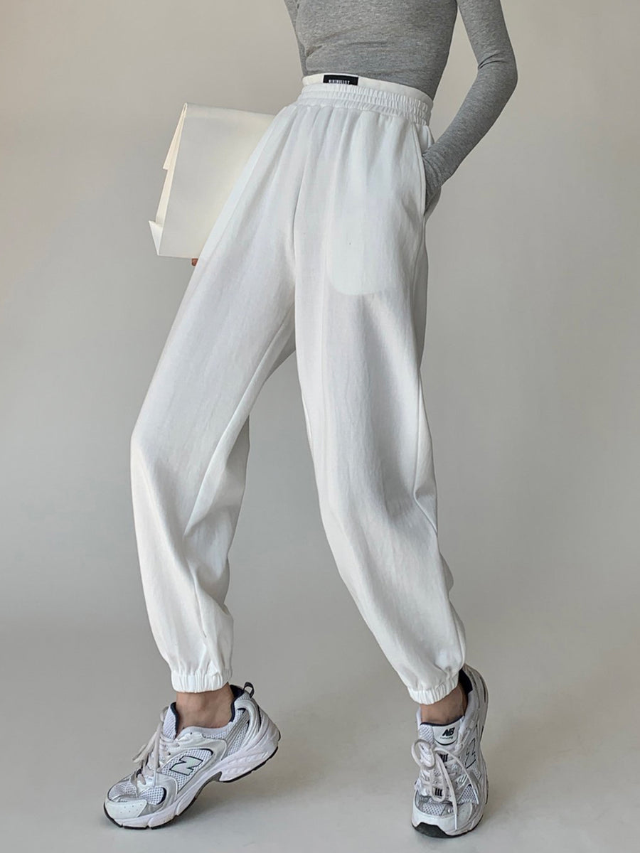High Rise Banded Jogger - White | Slowliving Lifestyle