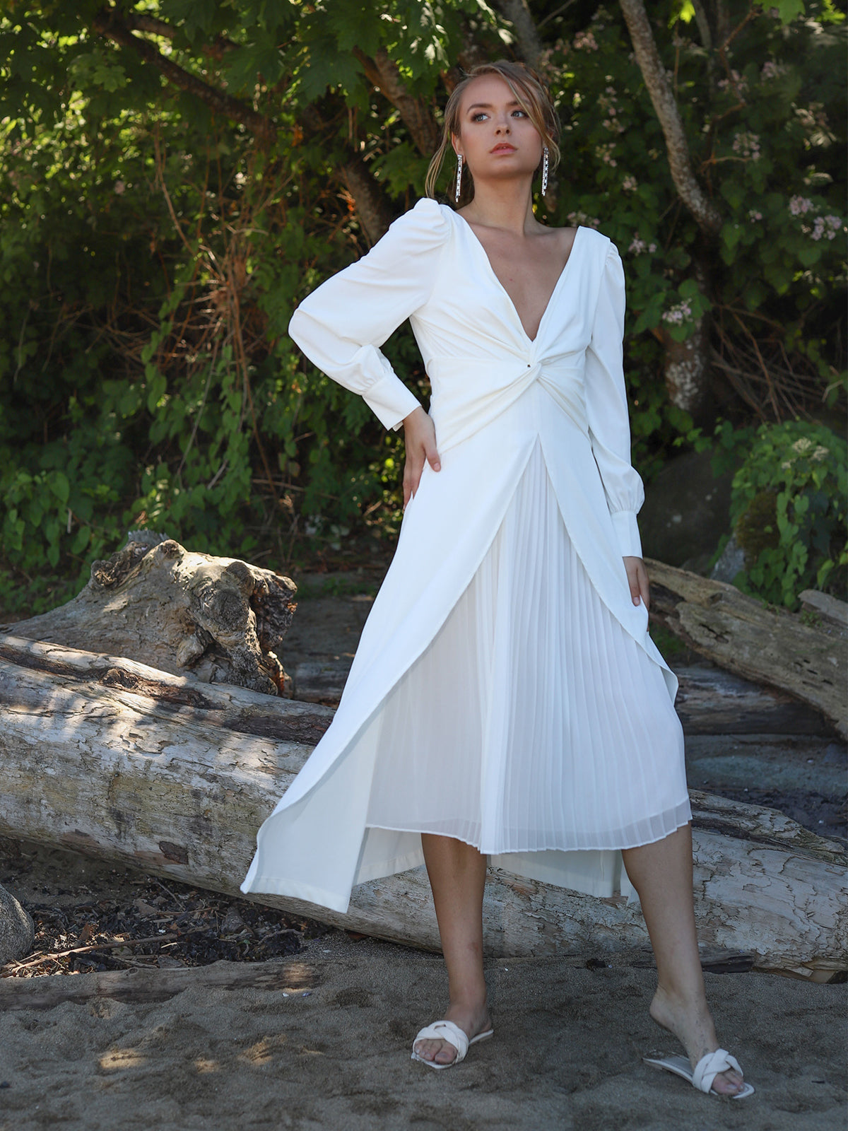 V-neck Long-sleeved Dresses -Zebra S