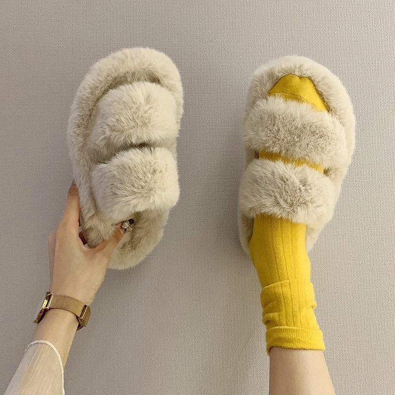 Double Strap Fluffy Slippers - Slowliving Lifestyle