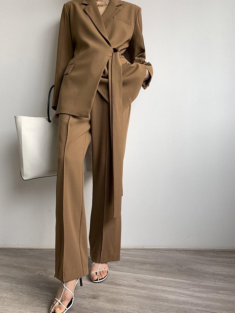 Brown Pleated Wide Leg Pants - Slowliving Lifestyle