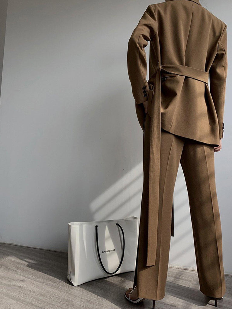 Brown Pleated Wide Leg Pants - Slowliving Lifestyle