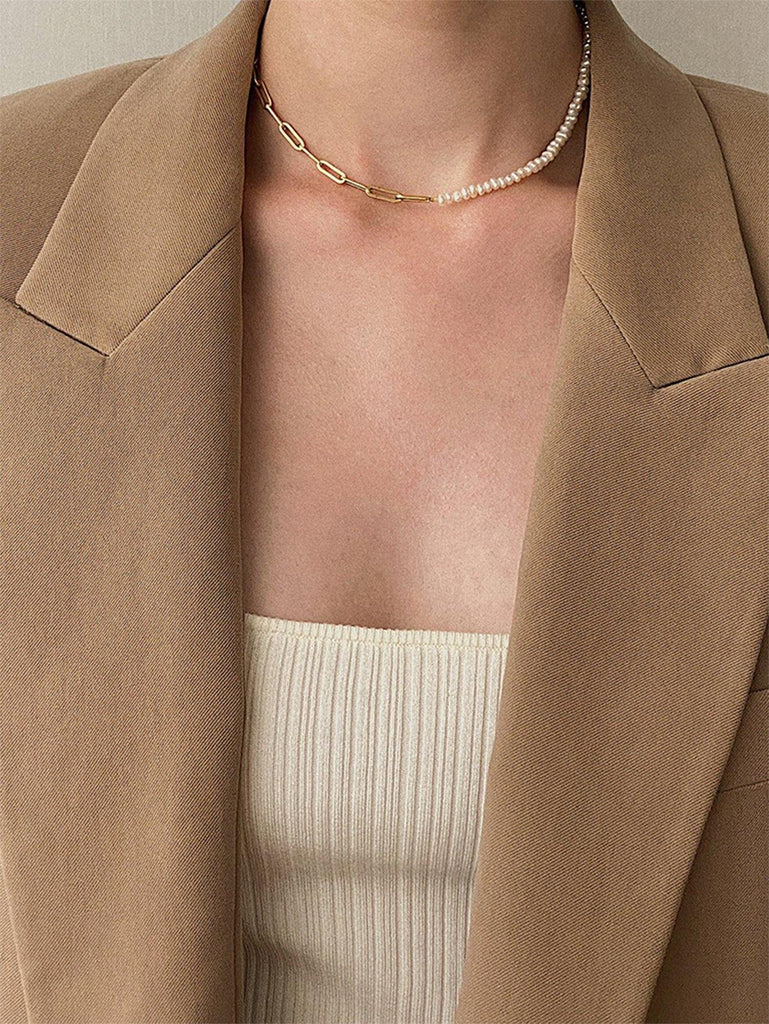 Necklace Half Gold Links Half Pearls - Slowliving Lifestyle