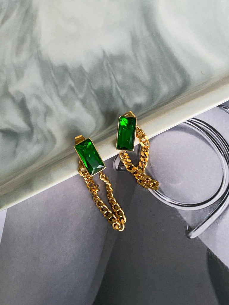 Emerald Green Chain Stud Earring - Slowliving Lifestyle
