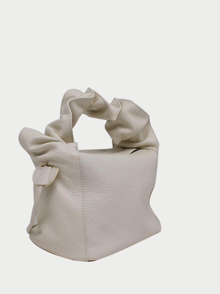 Buffed Leather Top Handle Bag - White - Slowliving Lifestyle