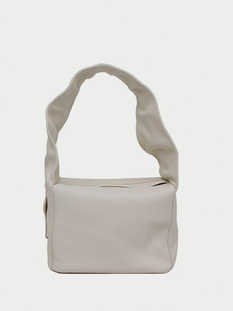 Buffed Leather Top Handle Bag - White - Slowliving Lifestyle