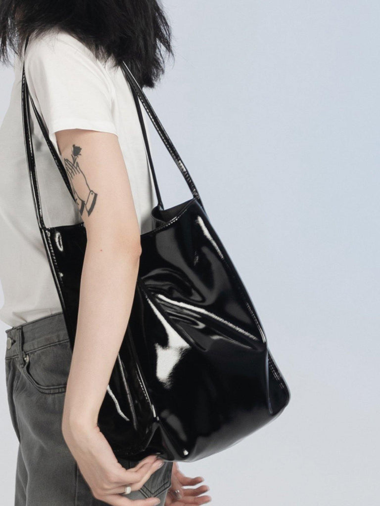 Dirty Six Patent Leather Tote Bag - Black - Slowliving Lifestyle