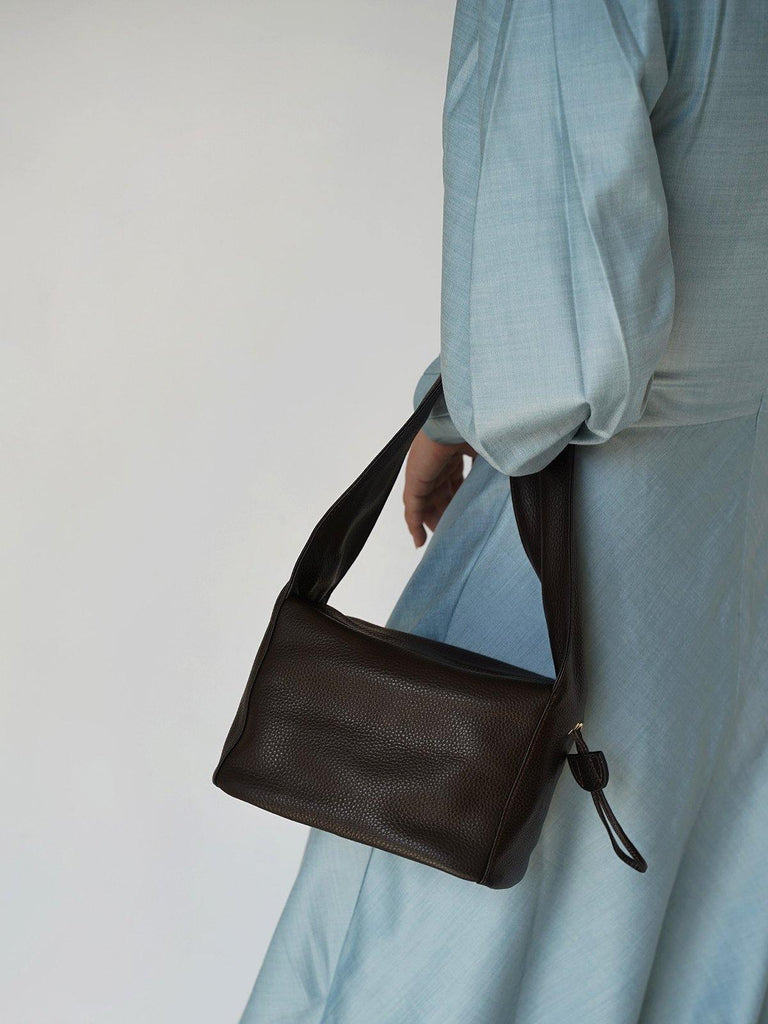 Buffed Leather Top Handle Bag - Black - Slowliving Lifestyle