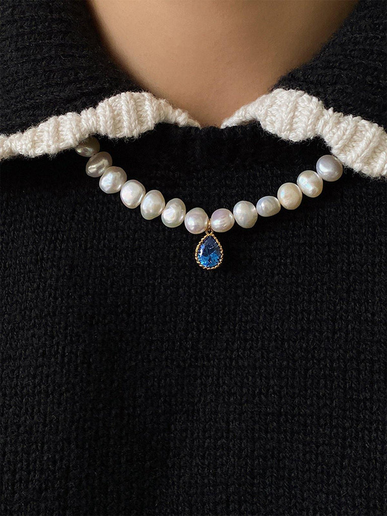 Natural Freshwater Pearl and Zircon Drop Necklace - Slowliving Lifestyle