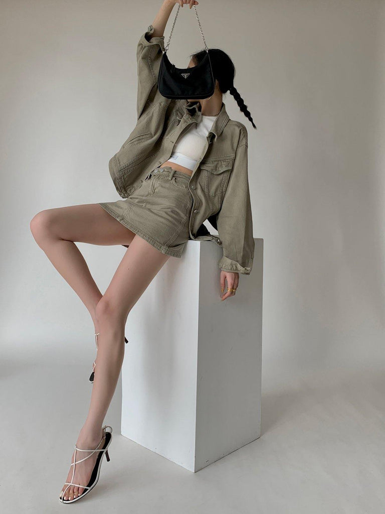 Denim Jacket Skirt Suit - Slowliving Lifestyle
