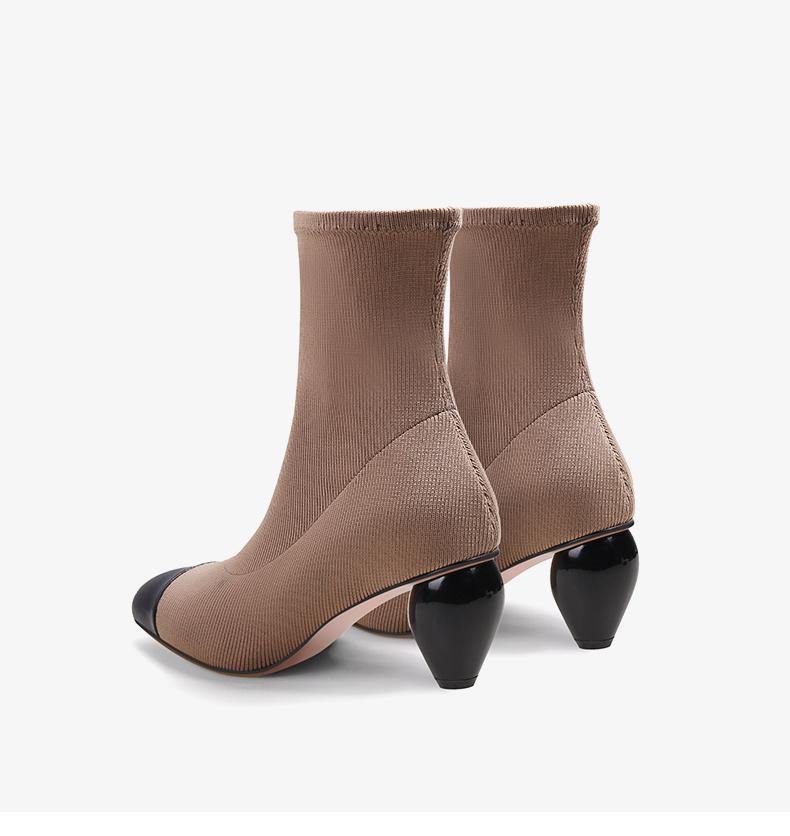 Mid Heel Pointed Toe Ankle Knit Sock Boots - Slowliving Lifestyle