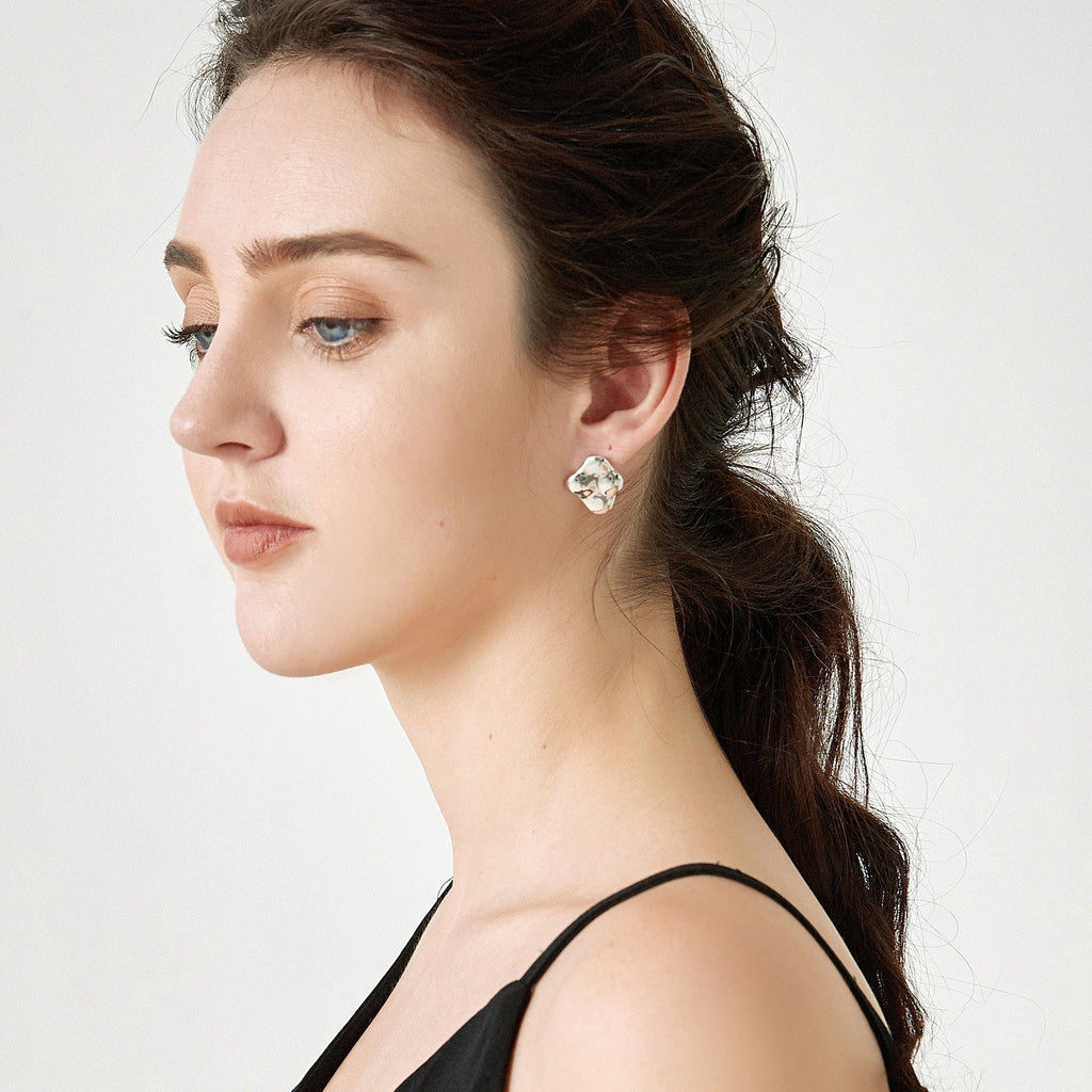Asymmetrical White Peach Enamel Earrings - Slowliving Lifestyle