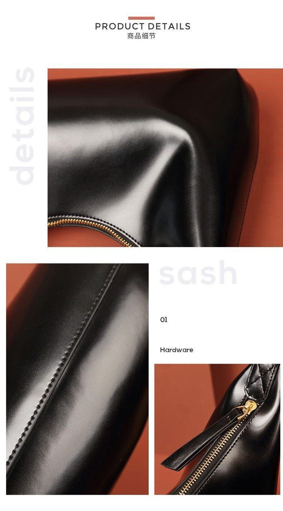 Retro Amber Crescent Leather Tote Shoulder Bag - Slowliving Lifestyle