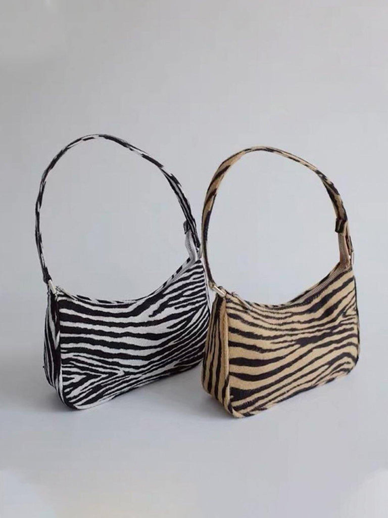 Velvet Zebra Print Baguette Shoulder Bag - Slowliving Lifestyle