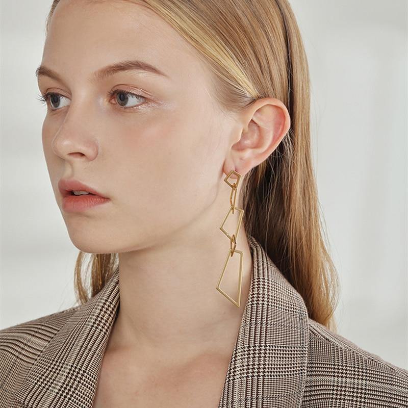 Simple Geometrical  Square Shape Link Earrings - Slowliving Lifestyle